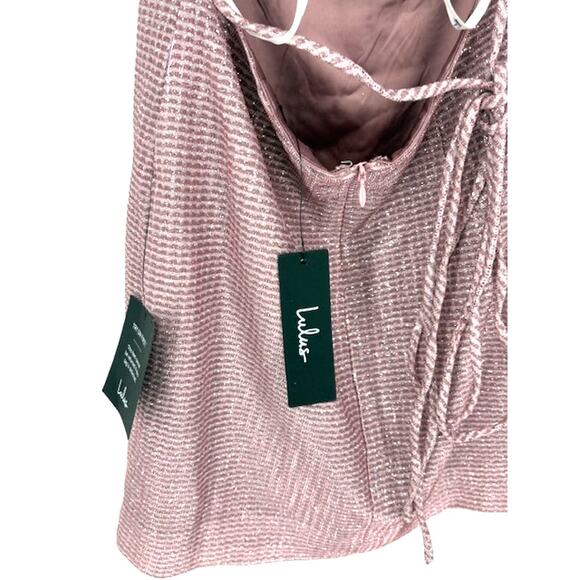 Lulus Pink Glitter Bodycon Lace-Up Back Mini Dress – Small NWT - Picture 3 of 5